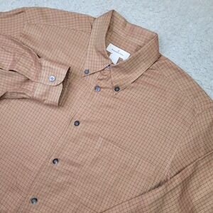 Ermenegildo Zegna Shirt Men's L Brown Check Plaid Button Up Luxury Made In Italy